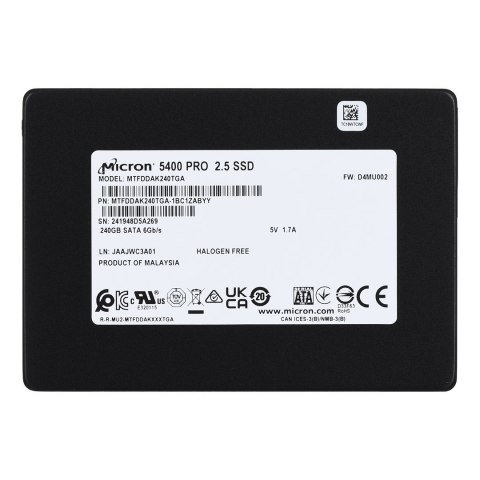 Dysk SSD Micron 5400 PRO 240GB SATA 2.5" MTFDDAK240TGA-1BC1ZABYYR (DWPD 1.5) Dysk SSD Micron 5400 PRO 240GB SATA 2.5" MTFDDAK240TGA-1BC1ZABYYR (DWPD 1.5)