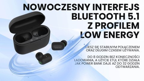 SAVIO BEZPRZEWODOWE SŁUCHAWKI BLUETOOTH 5.1 IPX5 TWS-09 SAVIO BEZPRZEWODOWE SŁUCHAWKI BLUETOOTH 5.1 IPX5 TWS-09