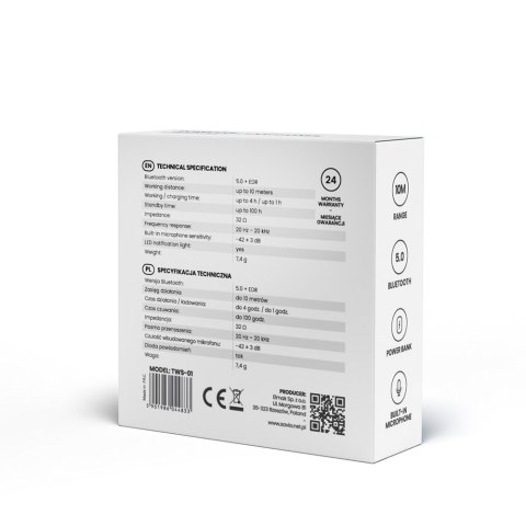 Słuchawki bezprzewodowe SAVIO TWS-01 (douszne; bezprzewodowe, Bluetooth; z wbudowanym mikrofonem; kolor biały Słuchawki bezprzewodowe SAVIO TWS-01 (douszne; bezprzewodowe, Bluetooth; z wbudowanym mikrofonem; kolor biały