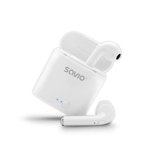 Słuchawki bezprzewodowe SAVIO TWS-01 (douszne; bezprzewodowe, Bluetooth; z wbudowanym mikrofonem; kolor biały Słuchawki bezprzewodowe SAVIO TWS-01 (douszne; bezprzewodowe, Bluetooth; z wbudowanym mikrofonem; kolor biały