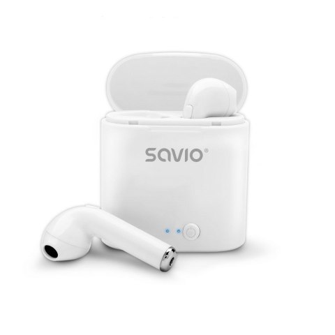 Słuchawki bezprzewodowe SAVIO TWS-01 (douszne; bezprzewodowe, Bluetooth; z wbudowanym mikrofonem; kolor biały Słuchawki bezprzewodowe SAVIO TWS-01 (douszne; bezprzewodowe, Bluetooth; z wbudowanym mikrofonem; kolor biały