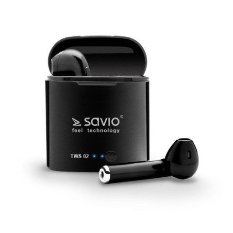 Słuchawki bezprzewodowe SAVIO TWS-02 (douszne; bezprzewodowe, Bluetooth; z wbudowanym mikrofonem; kolor czarny Słuchawki bezprzewodowe SAVIO TWS-02 (douszne; bezprzewodowe, Bluetooth; z wbudowanym mikrofonem; kolor czarny