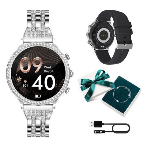 Smartwatch damski Manta Diamond Lusso srebrny + bransoletka YES Smartwatch damski Manta Diamond Lusso srebrny + bransoletka YES