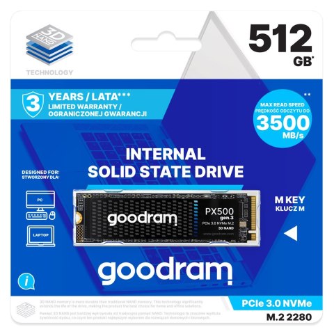 SSD GOODRAM PX500 GEN.3 PCIe 3x4 512GB M.2 2280 RETAIL SSD GOODRAM PX500 GEN.3 PCIe 3x4 512GB M.2 2280 RETAIL
