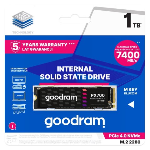 SSD GOODRAM PX700 M.2 PCIe 4x4 1TB RETAIL SSD GOODRAM PX700 M.2 PCIe 4x4 1TB RETAIL