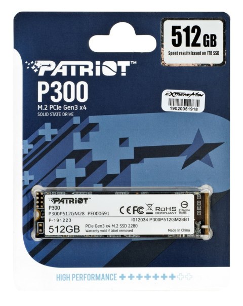SSD Patriot P300 M.2 PCI-Ex4 NVMe 512GB 1,7GB/s SSD Patriot P300 M.2 PCI-Ex4 NVMe 512GB 1,7GB/s