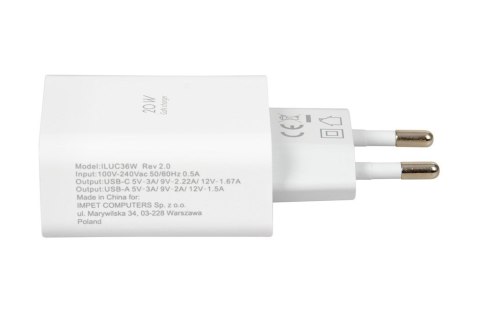 ŁADOWARKA SIECIOWA I-BOX C-36 PD20W USB-C + USB-A ŁADOWARKA SIECIOWA I-BOX C-36 PD20W USB-C + USB-A