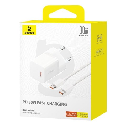 Ładowarka Baseus GaN5 mini 1C 30W EU+kabel USB-C (moon white) Ładowarka Baseus GaN5 mini 1C 30W EU+kabel USB-C (moon white)