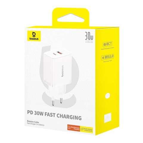 Ładowarka sieciowa Baseus Cube C+U 30W EU (moon white) Ładowarka sieciowa Baseus Cube C+U 30W EU (moon white)