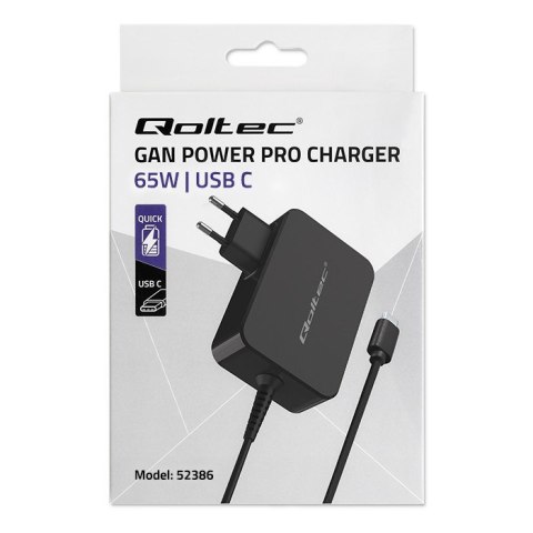 QOLTEC ŁADOWARKA GAN POWER PRO | 1XUSB-C | 65W | 5-20V | 3-3.25A | CZARNA QOLTEC ŁADOWARKA GAN POWER PRO | 1XUSB-C | 65W | 5-20V | 3-3.25A | CZARNA