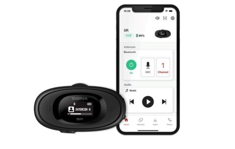 Interkom motocyklowy Sena 5R-01D 5R Bluetooth 5.1 700m z wyświetlaczem LCD i uniwersalnym zestawem mikrofonów na 2 kaski Interkom motocyklowy Sena 5R-01D 5R Bluetooth 5.1 700m z wyświetlaczem LCD i uniwersalnym zestawem mikrofonów na 2 kaski