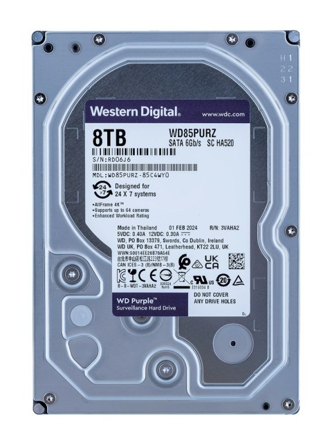 Dysk twardy HDD WD Purple WD85PURZ (8 TB ; 3.5"; 256 MB) Dysk twardy HDD WD Purple WD85PURZ (8 TB ; 3.5"; 256 MB)
