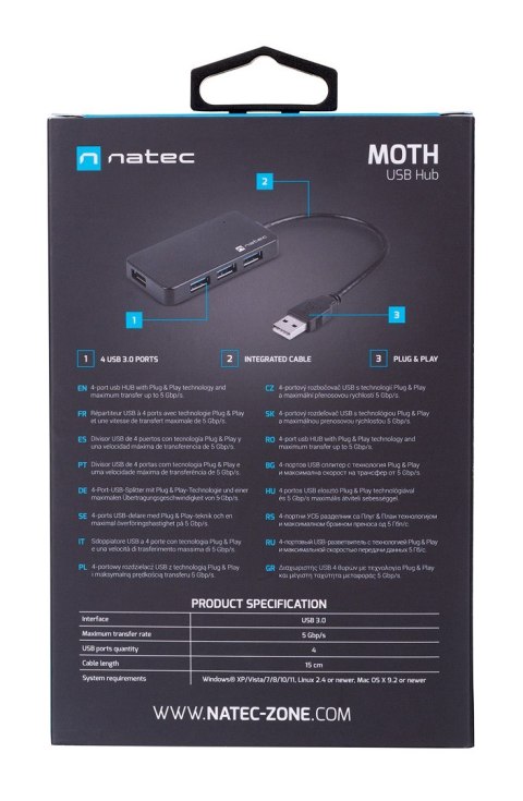 Hub NATEC Moth NHU-1342 (4x USB 3.0; kolor czarny) Hub NATEC Moth NHU-1342 (4x USB 3.0; kolor czarny)