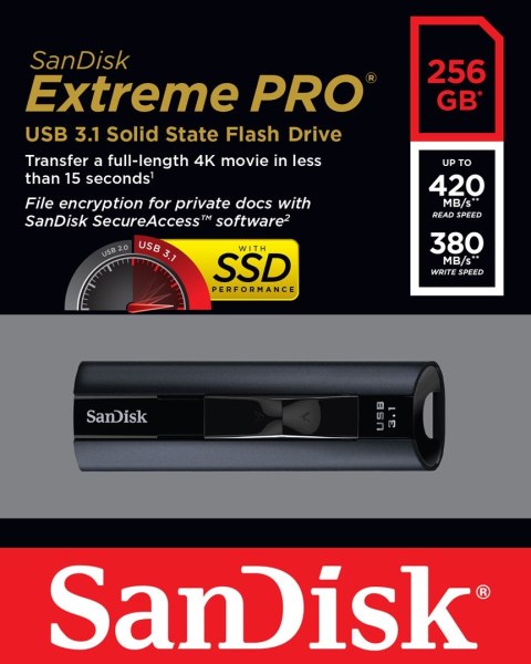 Pendrive SanDisk EXTREME PRO SDCZ880-256G-G46 (256GB; USB 3.1; kolor czarny) Pendrive SanDisk EXTREME PRO SDCZ880-256G-G46 (256GB; USB 3.1; kolor czarny)