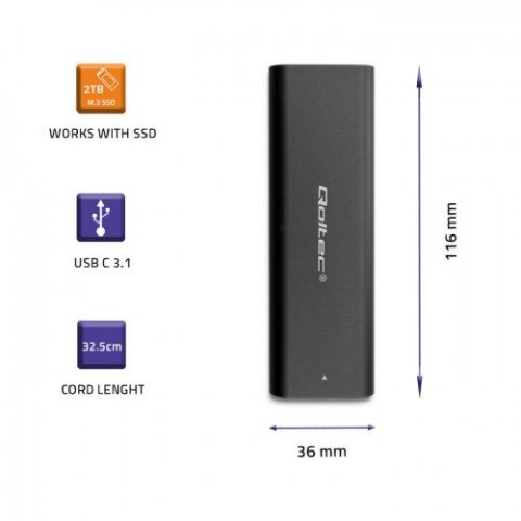 QOLTEC OBUDOWA DO DYSKÓW KIESZEŃ M.2 SATA SSD | NVME | USB TYP C QOLTEC OBUDOWA DO DYSKÓW KIESZEŃ M.2 SATA SSD | NVME | USB TYP C