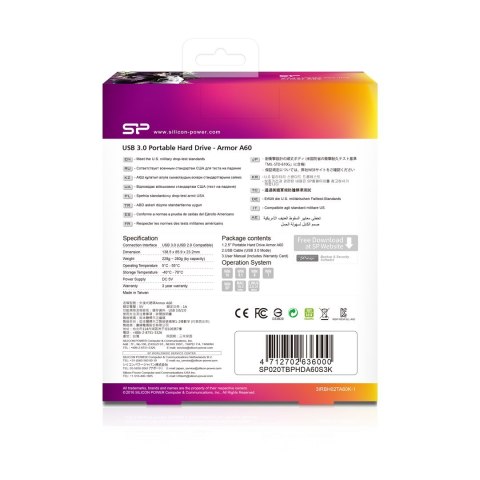 Dysk zewnętrzny HDD Silicon Power Armor A60 (2TB; 2.5"; USB 3.2; 5400 obr/min; Green-Black; SP020TBPHDA60S3K) Dysk zewnętrzny HDD Silicon Power Armor A60 (2TB; 2.5"; USB 3.2; 5400 obr/min; Green-Black; SP020TBPHDA60S3K)