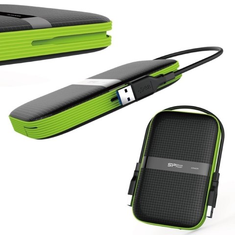 Dysk zewnętrzny HDD Silicon Power Armor A60 (2TB; 2.5"; USB 3.2; 5400 obr/min; Green-Black; SP020TBPHDA60S3K) Dysk zewnętrzny HDD Silicon Power Armor A60 (2TB; 2.5"; USB 3.2; 5400 obr/min; Green-Black; SP020TBPHDA60S3K)