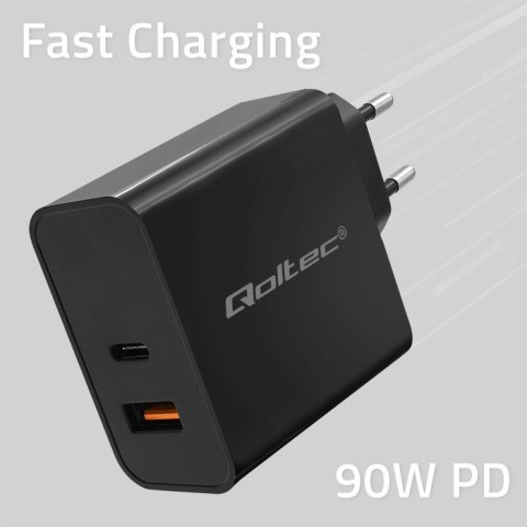 QOLTEC ŁADOWARKA SUPER QUICK PD | 1XUSB-C | 1XUSB | 90W | 5-20V | 2.4-4.35A | CZARNA QOLTEC ŁADOWARKA SUPER QUICK PD | 1XUSB-C | 1XUSB | 90W | 5-20V | 2.4-4.35A | CZARNA
