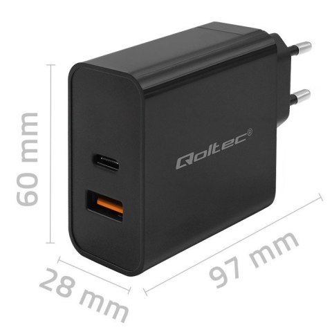 QOLTEC ŁADOWARKA SUPER QUICK PD | 1XUSB-C | 1XUSB | 90W | 5-20V | 2.4-4.35A | CZARNA QOLTEC ŁADOWARKA SUPER QUICK PD | 1XUSB-C | 1XUSB | 90W | 5-20V | 2.4-4.35A | CZARNA