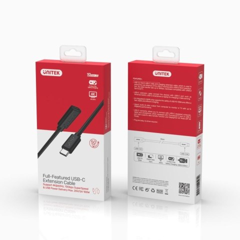UNITEK PRZEDŁUŻACZ USB-C 10GBPS 4K 60HZ PD 20V/5A UNITEK PRZEDŁUŻACZ USB-C 10GBPS 4K 60HZ PD 20V/5A