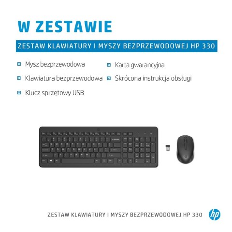Zestaw klawiatura + mysz HP 330 Wireless Mouse and Keyboard Combo czarne 2V9E6AA Zestaw klawiatura + mysz HP 330 Wireless Mouse and Keyboard Combo czarne 2V9E6AA