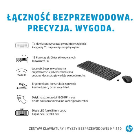 Zestaw klawiatura + mysz HP 330 Wireless Mouse and Keyboard Combo czarne 2V9E6AA Zestaw klawiatura + mysz HP 330 Wireless Mouse and Keyboard Combo czarne 2V9E6AA