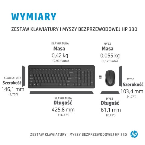 Zestaw klawiatura + mysz HP 330 Wireless Mouse and Keyboard Combo czarne 2V9E6AA Zestaw klawiatura + mysz HP 330 Wireless Mouse and Keyboard Combo czarne 2V9E6AA
