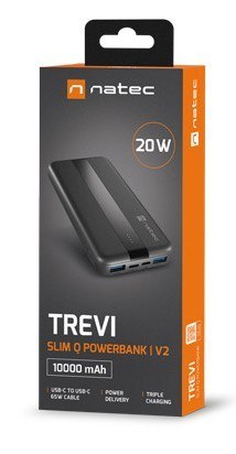 NATEC POWERBANK TREVI SLIM Q V2 10000MAH PD USB-C 20W + USB-A 18W + KABEL USB-C NATEC POWERBANK TREVI SLIM Q V2 10000MAH PD USB-C 20W + USB-A 18W + KABEL USB-C